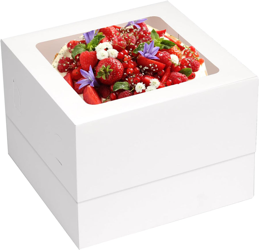 10pcs Cake Boxes 12x12x8 Inch White Bakery Boxes with Window Tall Dessert Cardboard Containers for Cakes Cupcakes Pies Donuts Cookies, for Valentine's Day Mother's Day