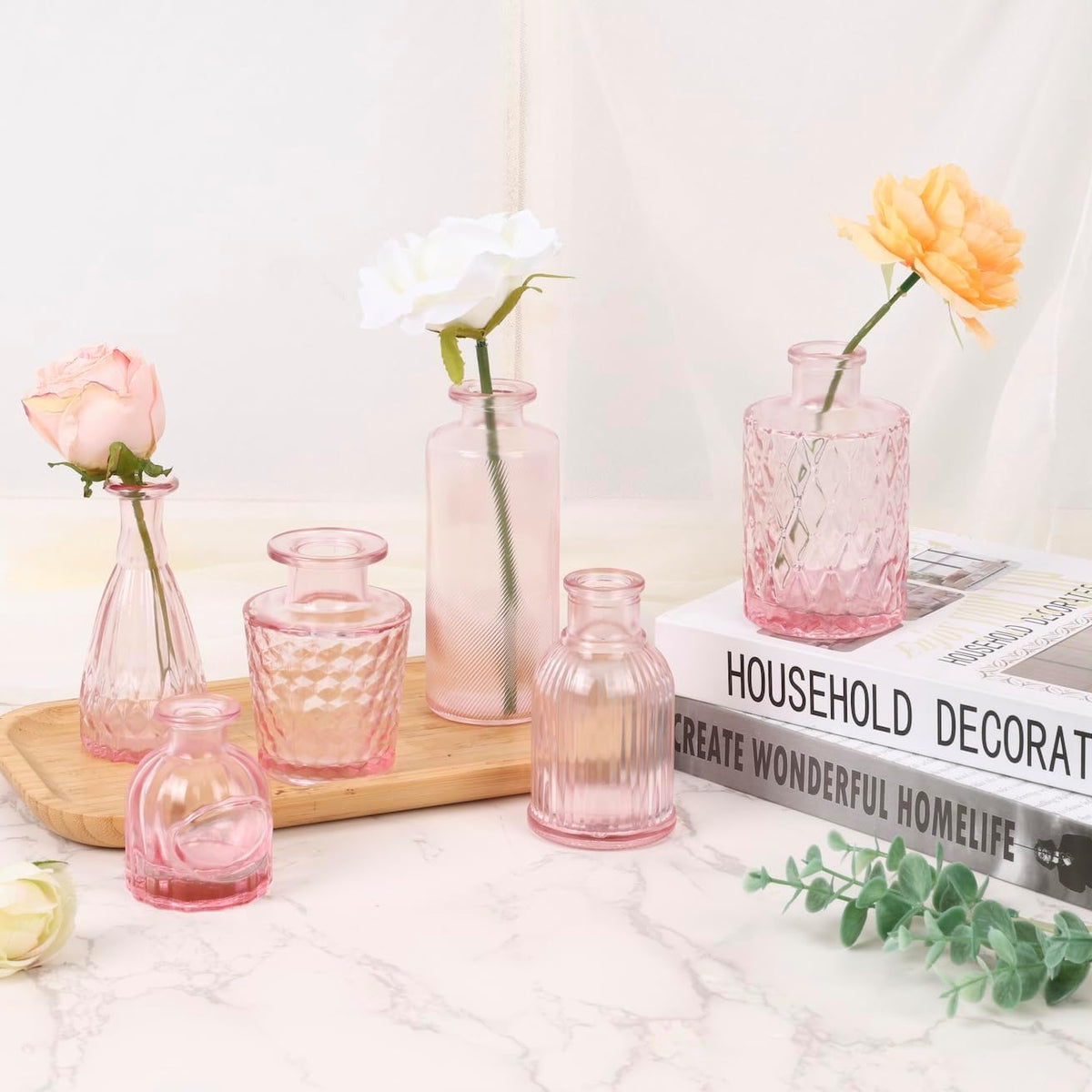 36pcs Pink Glass Bud Vase Set, Small Flower Vases for Centerpieces in Bulk, Mini Vintage Vase for Home, Wedding, Table Decor