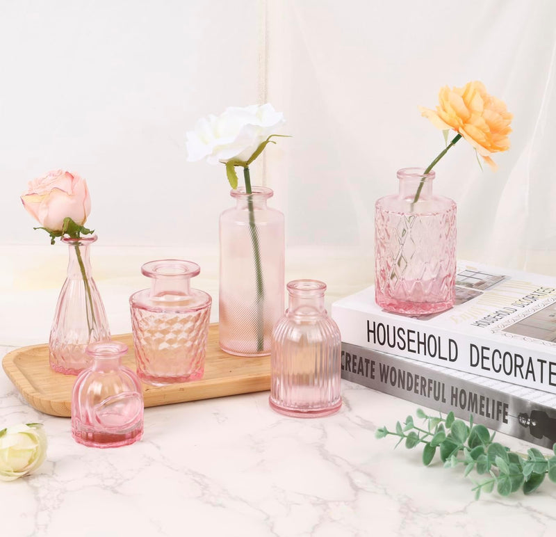 36pcs Pink Glass Bud Vase Set, Small Flower Vases for Centerpieces in Bulk, Mini Vintage Vase for Home, Wedding, Table Decor