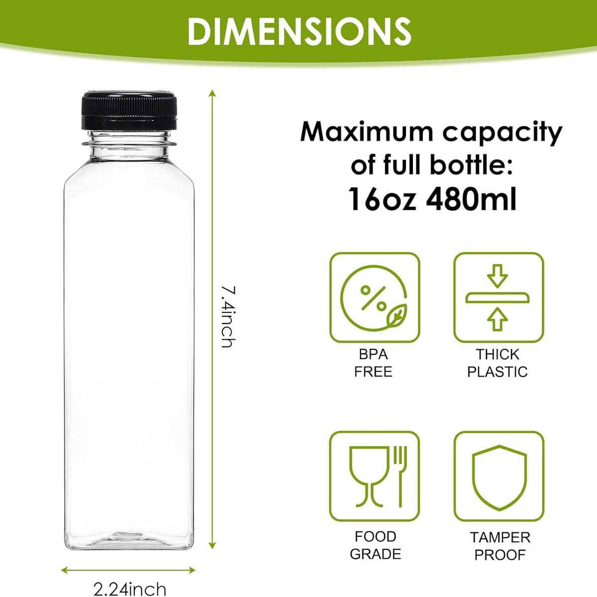 Moretoes 200pcs 16oz Plastic Juice Bottles with Caps, Clear Empty Reusable Water Bottles, Disposable Beverage Containers Bulk for Juicing Smoothies Turmeric Juice Milk and Other Beverages