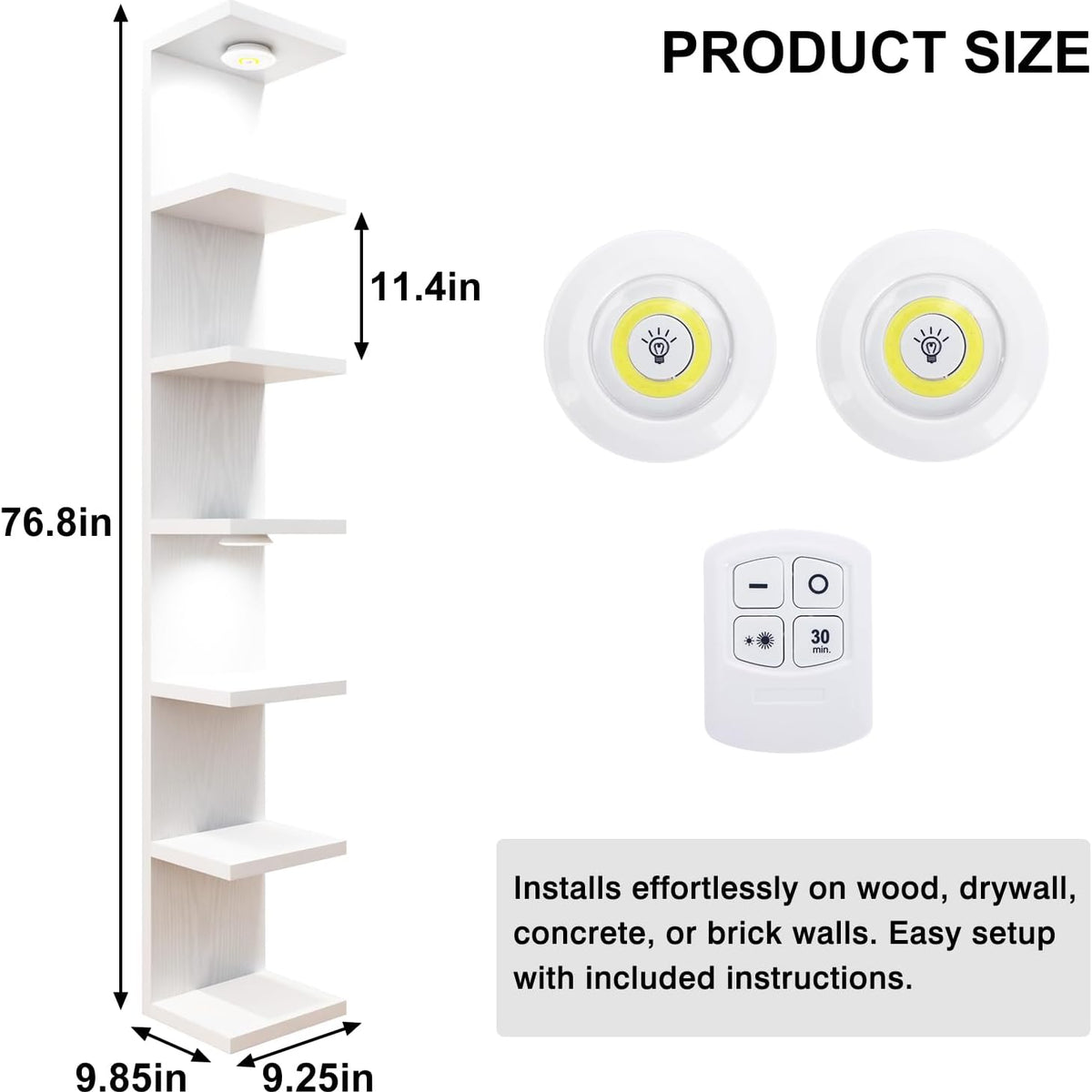 Fixwal Wall Decor 7 Tier Wall Shelf Unit Floating Shelves with LED Lights Lack Shelf for Home Organizer Display White