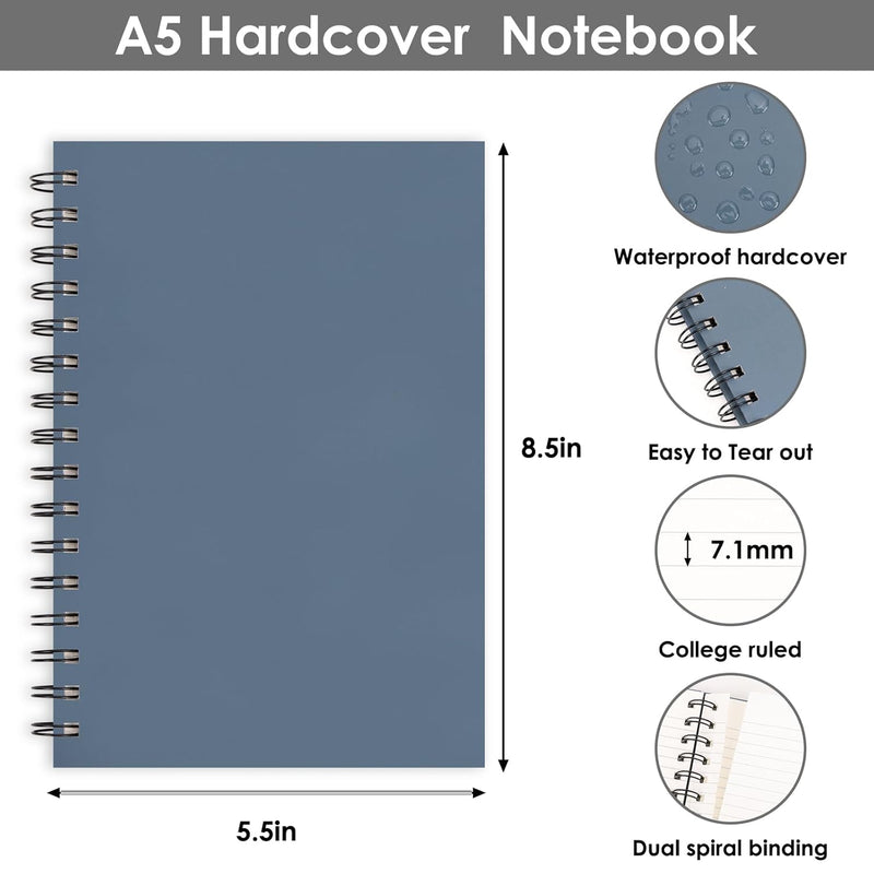6pcs Spiral Notebook 5.5” x 8.5” Hardcover College Ruled Journals, A5 160 Pages Assorted Morandi Tone Colors for Work Office School Supplies