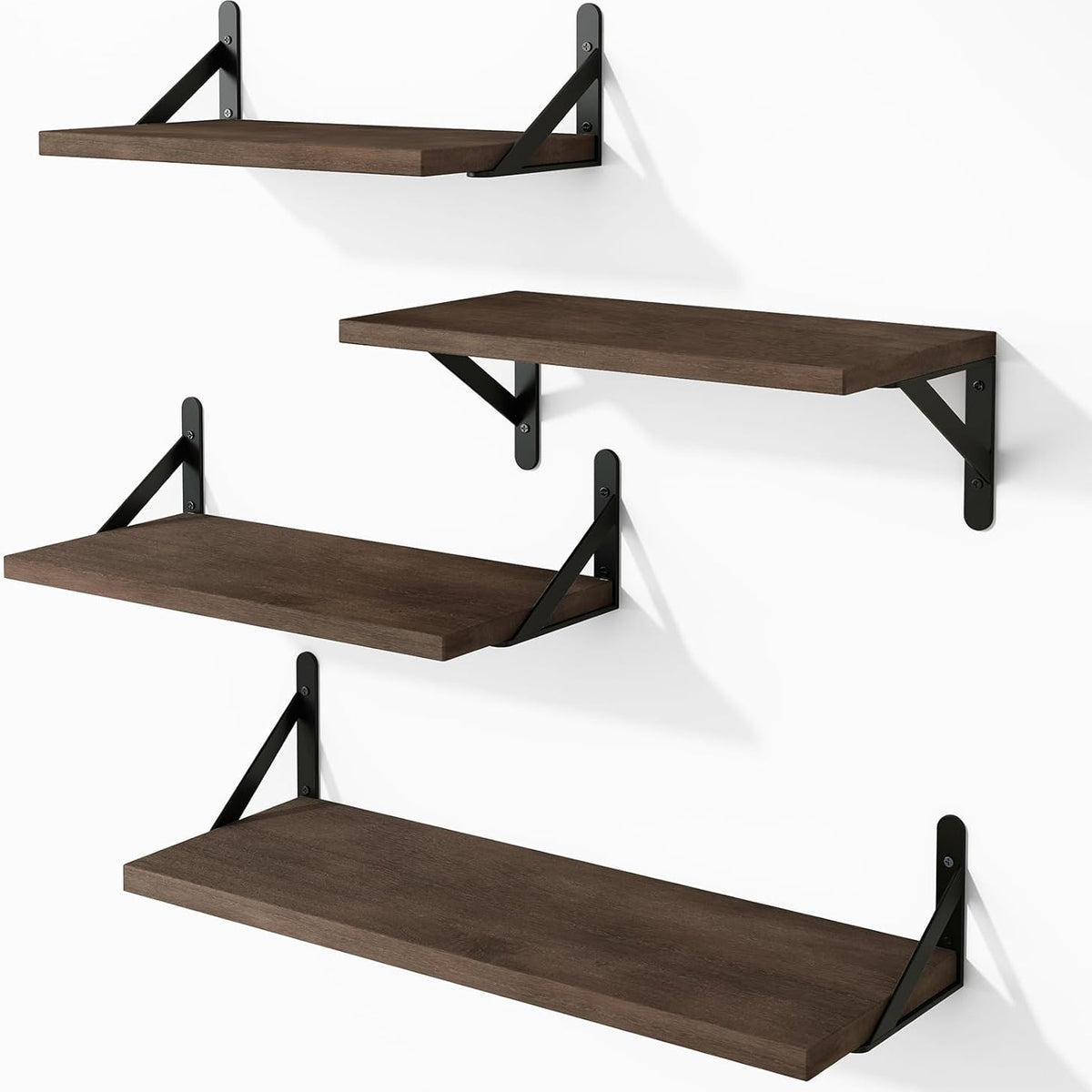 Floating Shelves for Wall, Different Sizes Walnut Wall Shelves for Living Room, Bathroom, Bedroom, Kitchen, Home Decor (Set of 4)