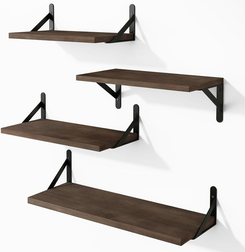 Floating Shelves for Wall, Different Sizes Walnut Wall Shelves for Living Room, Bathroom, Bedroom, Kitchen, Home Decor (Set of 4)