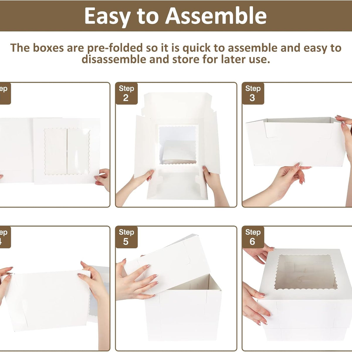 Moretoes 20pcs Cake Boxes, 10x10x8 Inches Tall Cake Box with Window, White Bakery Box, Large Baking Boxes with Window for Valentine's Day, Mother's Day, Pastries, Pies, Desserts