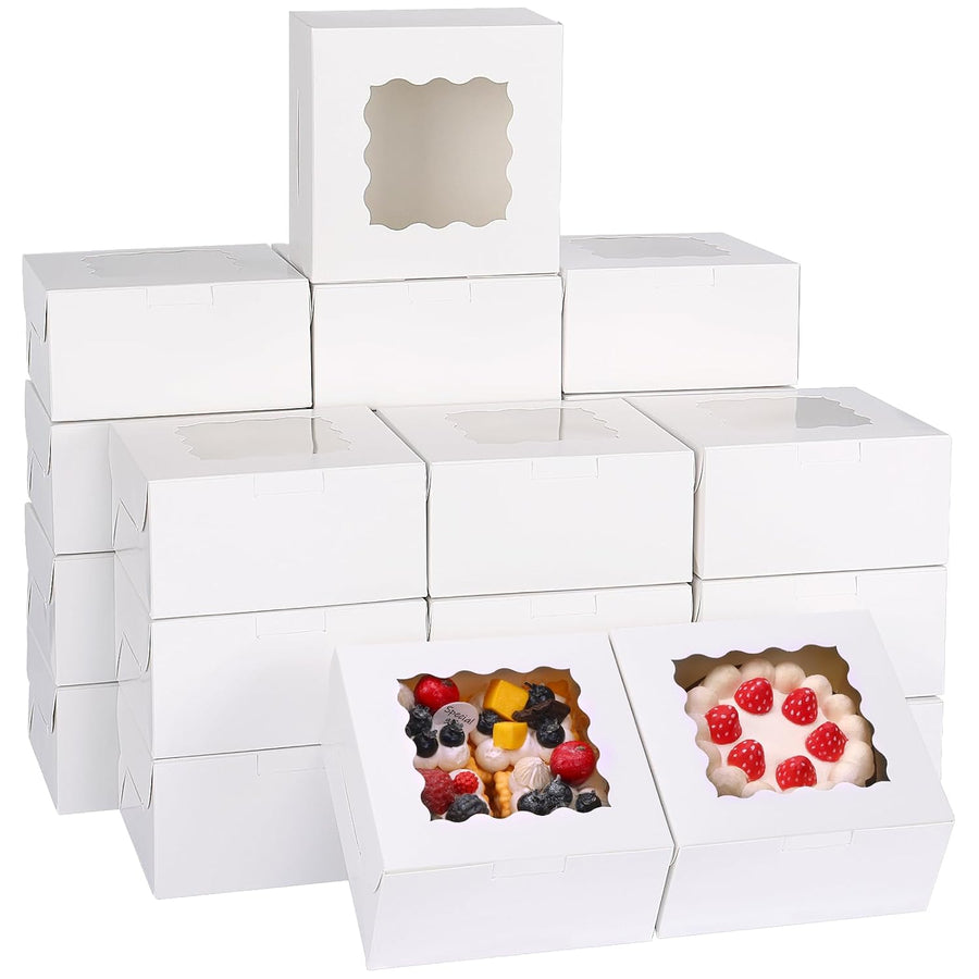 80pcs 6x6x3 Inches Bakery Boxes, Cookie Boxes with Window, Small Treat Containers for Pastries, Chocolate Covered Strawberries, Macarons, Cupcakes, Goodies, Donuts,White