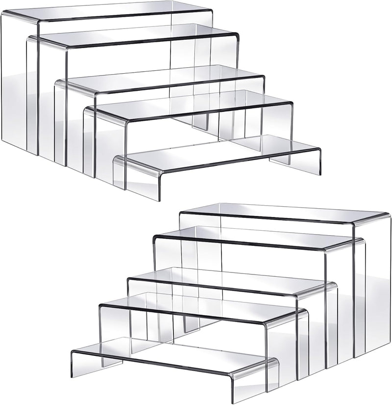 Fixwal 10pcs 2 Set Acrylic Risers for Display Clear Perfume Organizer Stands Acrylic Display Risers for Show Figures, Cupcake, Jewelry, Toys, Perfume and More (Large Size)