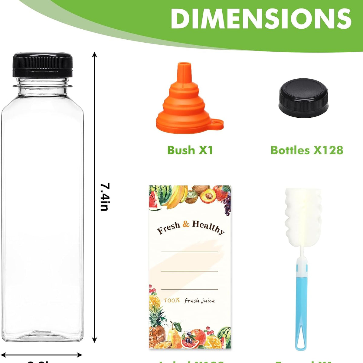 Moretoes 128pcs 16oz Plastic Juice Bottles with Caps, Bulk Clear Reusable Juicing Bottles for Smoothies and Other Beverages