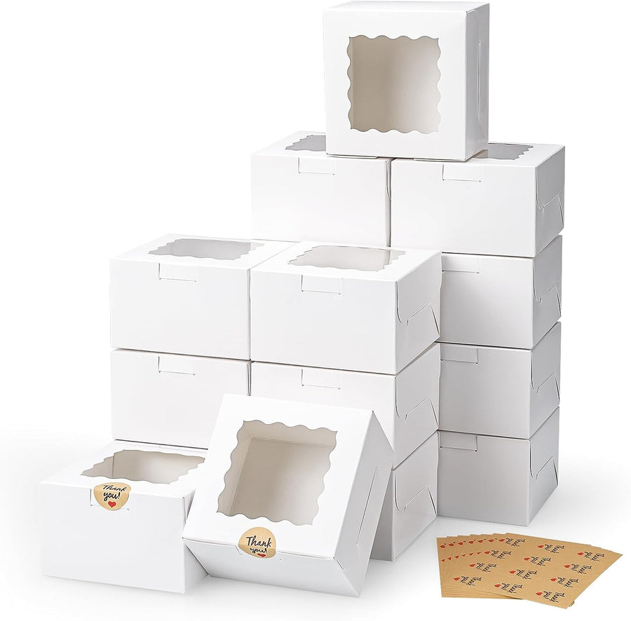 80pcs Small Cookie Boxes 4x4x2.5in White Bakery Boxes with Window Treat Boxes Cake Boxes for Dessert Pastry Macaron