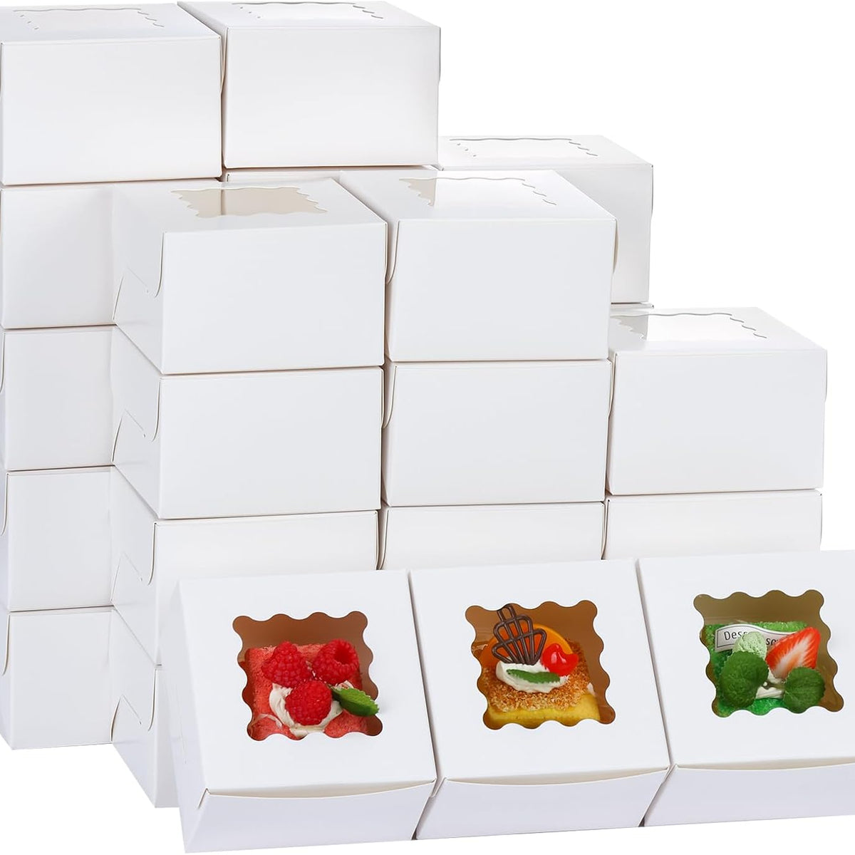 Moretoes 200pcs Small Cookie Boxes, 4x4x2.5 Inch White Bakery Boxes with Window for Pastries, Treats, Cupcakes, Donuts, Candy, Strawberries