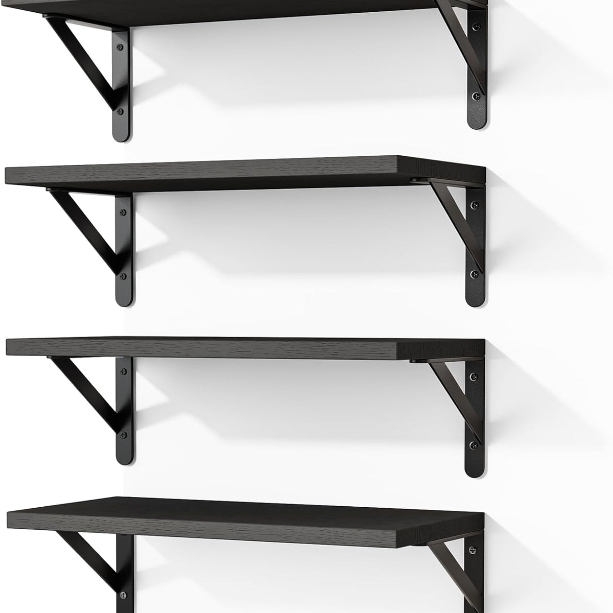 Fixwal Floating Shelves for Wall, Wood Wall Mounted Shelves for Bedroom, Bathroom, Living Room, Kitchen Storage and Decor(Black, Set of 4, 16.5 Inch)
