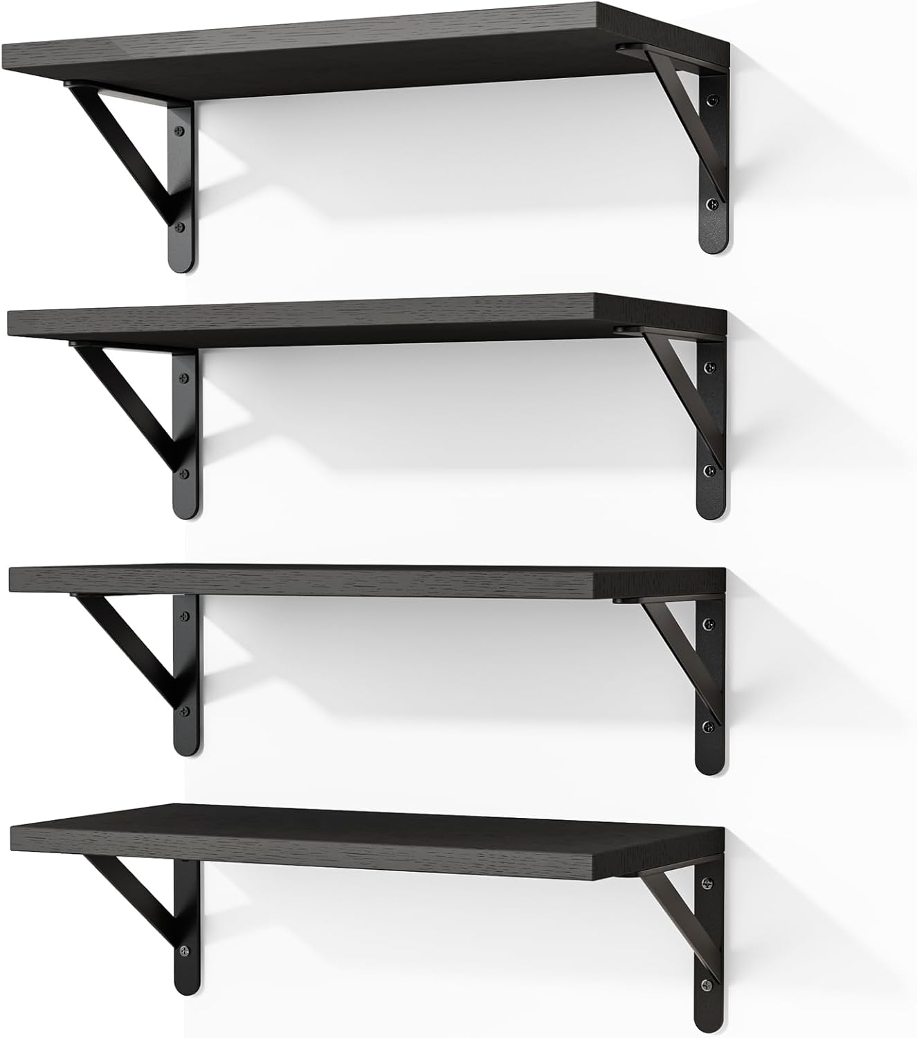 Fixwal Floating Shelves for Wall, Wood Wall Mounted Shelves for Bedroom, Bathroom, Living Room, Kitchen Storage and Decor(Black, Set of 4, 16.5 Inch)