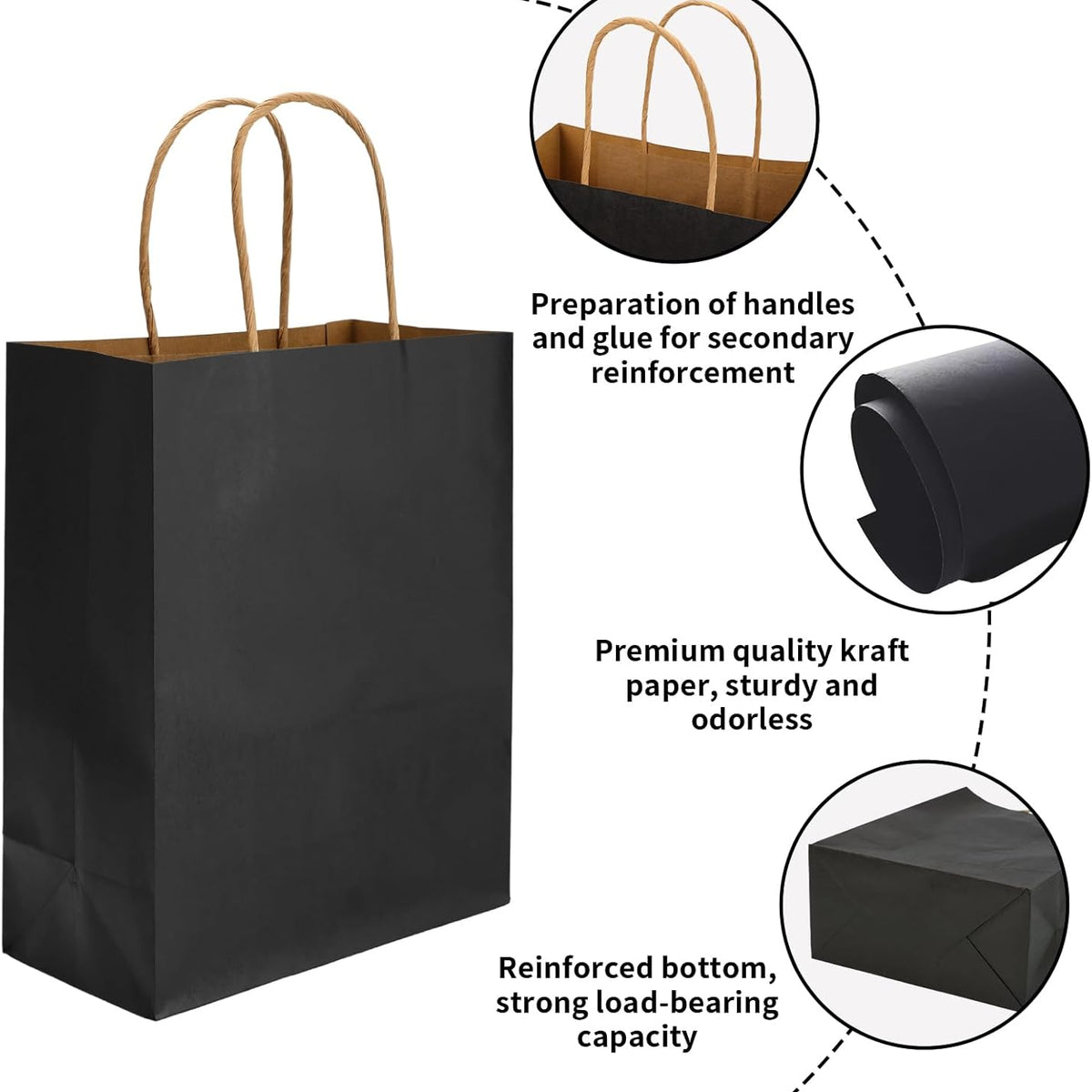 Moretoes 110pcs Paper Gift Bags Black Paper Bags with Handles, 8x4x10 Inch Medium Sizes Gift Bags Bulk, Paper Bags for Small Business, Shopping Bags, Retail Bags, Party Bags, Favor Bags