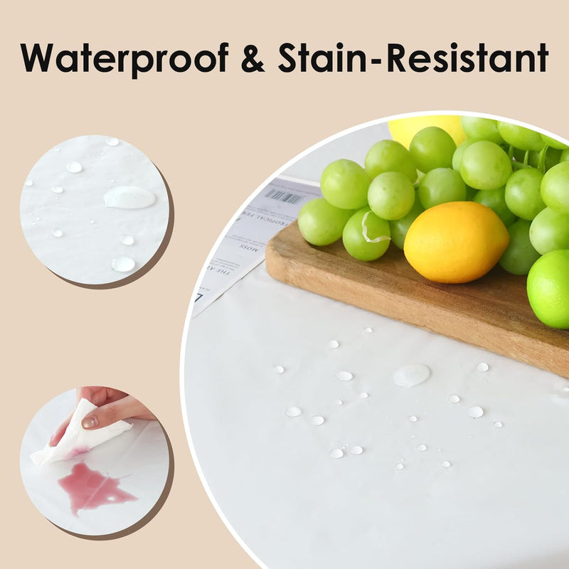 Fixwal White Plastic Table Cloth Disposable 84 Inch, Waterproof Round Tablecloth 10 Pack for Soccer Party Decoration, Picnic, Birthday