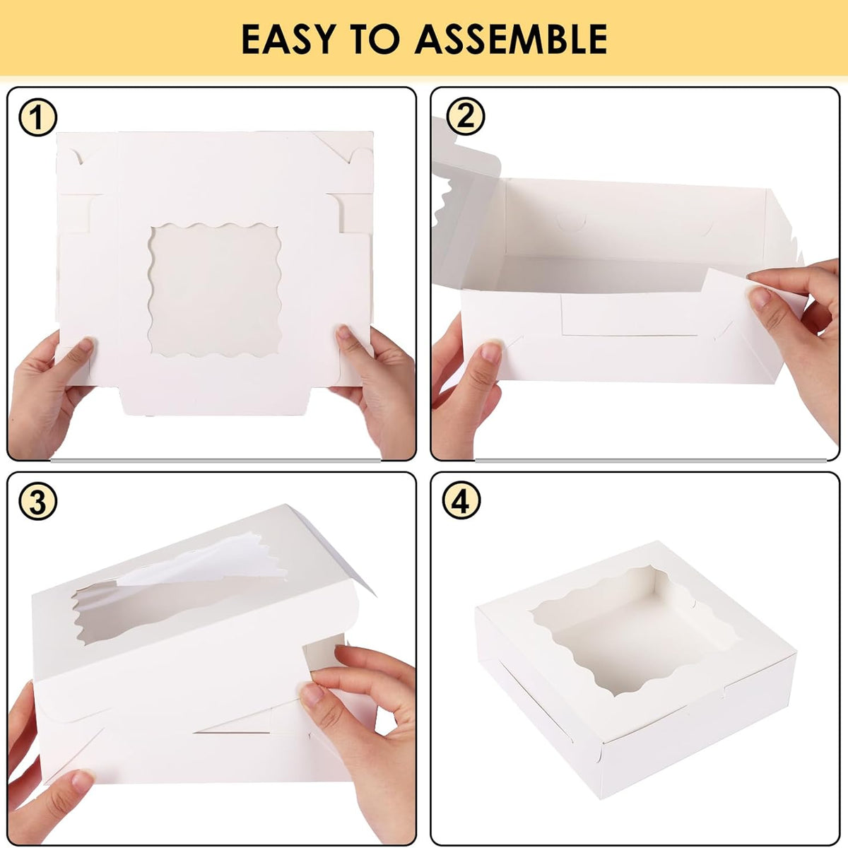 Moretoes 30pcs Bakery Boxes, 8x8x2.5 Cookie Boxes with Window, White Treat Containers for Donuts, Chocolate Strawberries, Pie, Birthday Party, Mother's Day, Weddings