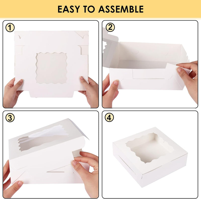 Moretoes 30pcs Bakery Boxes, 8x8x2.5 Cookie Boxes with Window, White Treat Containers for Donuts, Chocolate Strawberries, Pie, Birthday Party, Mother's Day, Weddings