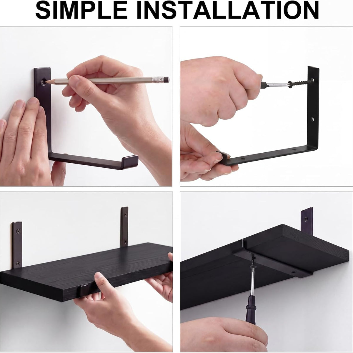Fixwal Floating Shelves for Wall, Black Shelves Wall Mounted, Rustic Wood Wall Storage Shelves for Bedroom, Living Room, Kitchen, Bathroom, Home Decor (Set of 5 Black)
