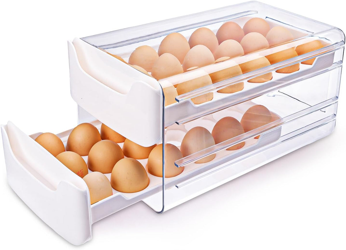 Moretoes Egg Holder for Fridge 2 Layers Fresh Egg Storage Container Organizer Bin Clear Stackable Plastic 36 Egg Tray with Handles For Fridge Kitchen Home