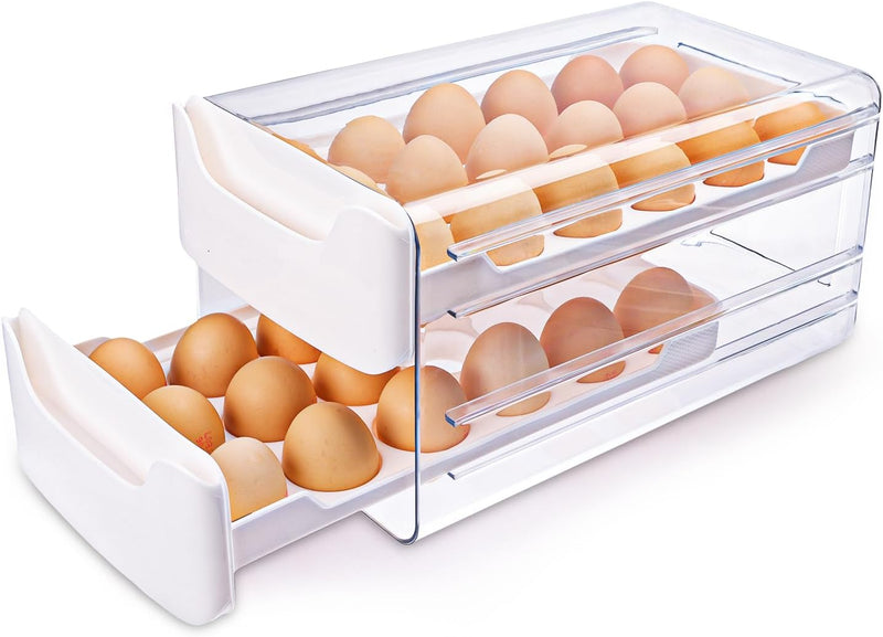 Moretoes Egg Holder for Fridge 2 Layers Fresh Egg Storage Container Organizer Bin Clear Stackable Plastic 36 Egg Tray with Handles For Fridge Kitchen Home
