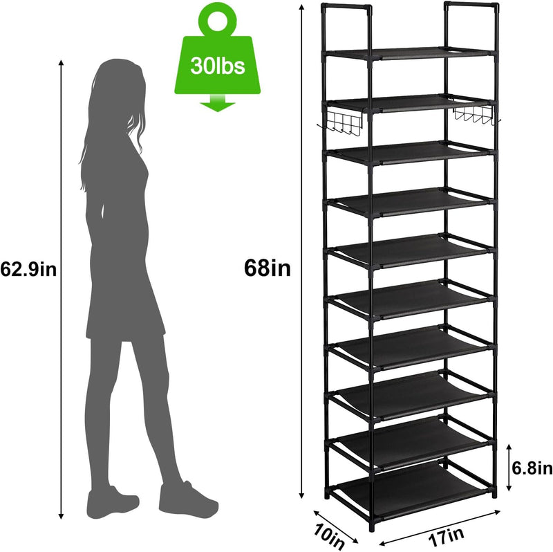 Fixwal 10-Tier Multifunctional Shoe Rack: Modern, Space-Saving, Easy Assembly, 20-24 Pairs of Shoes & Boots, Sturdy & Waterproof, 17"L x 10.6"W x 68"H, Living Room, Bedroom, Hallway, Closet