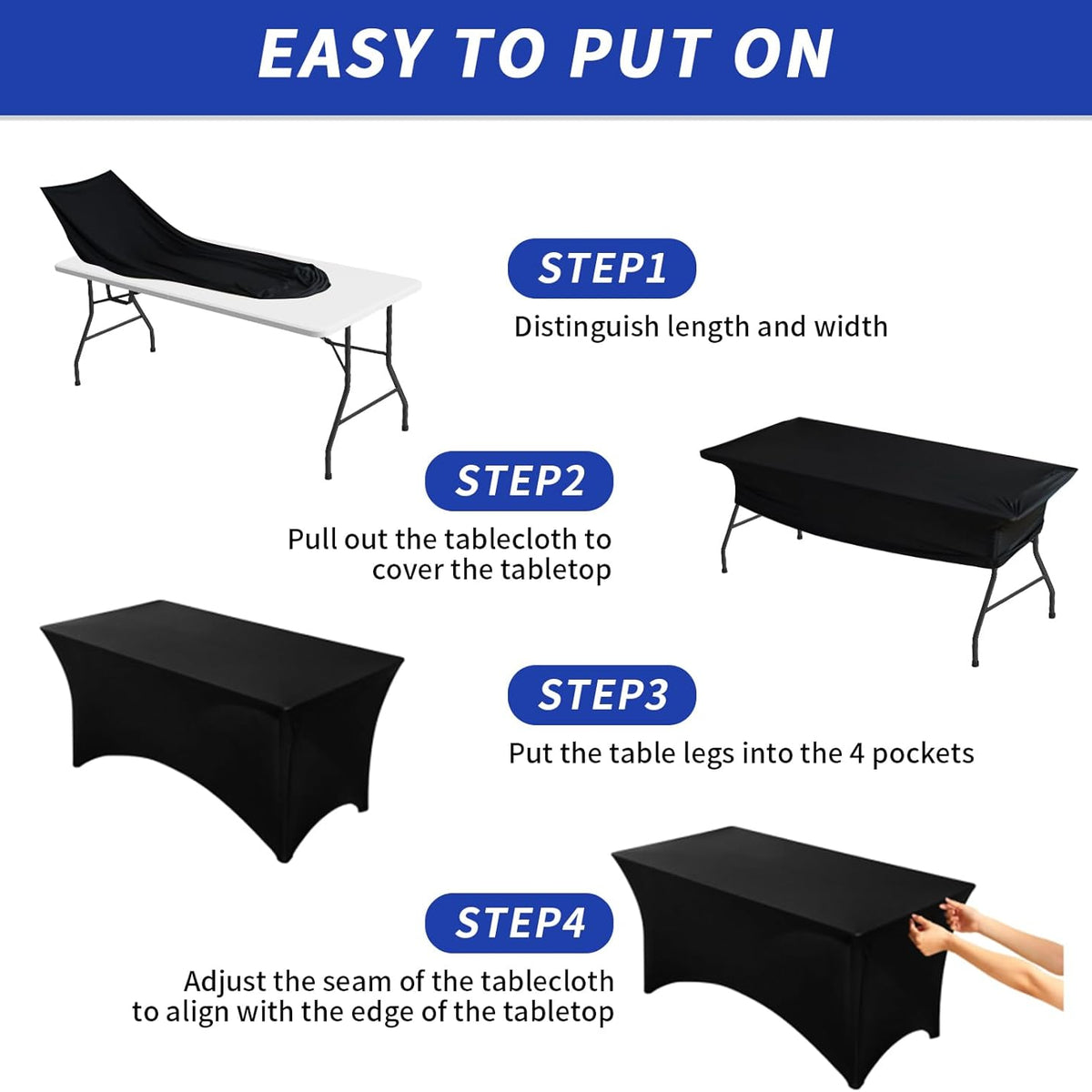 Fixwal 3 Pack Black Table Cloth for 6FT Rectangle Tables, Rectangular Tablecloths Stretch Spandex Fitted Table Covers 6FT for Party, Trade Show, Banquet, Wedding, Buffet, Graduation Decoration