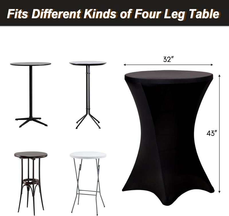 Fixwal Cocktail Tablecloth, Bar Top Table Covers 2 Pack 32x43 Black High Table Cloths Round Table Cover, Spandex Stretch Table Cloth for Pub, Party, Wedding