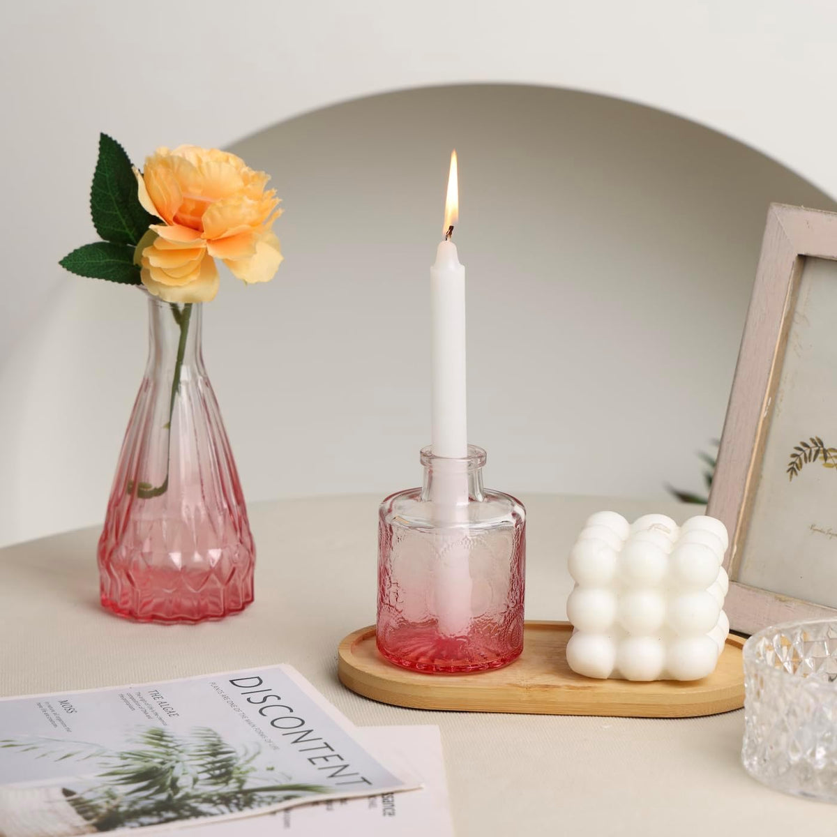 18pcs Pink Glass Bud Vase Set, Small Flower Vases for Centerpieces in Bulk, Mini Vintage Vase for Home, Wedding, Table Decor