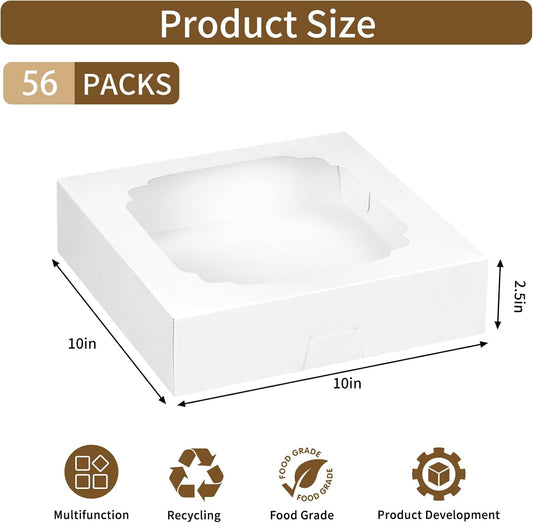 Moretoes 56pcs Pie Boxes 10x10x2.5 Inches Bakery Boxes with Window for Cookies, Pastries, Pies, Pastries, Muffins, Donuts
