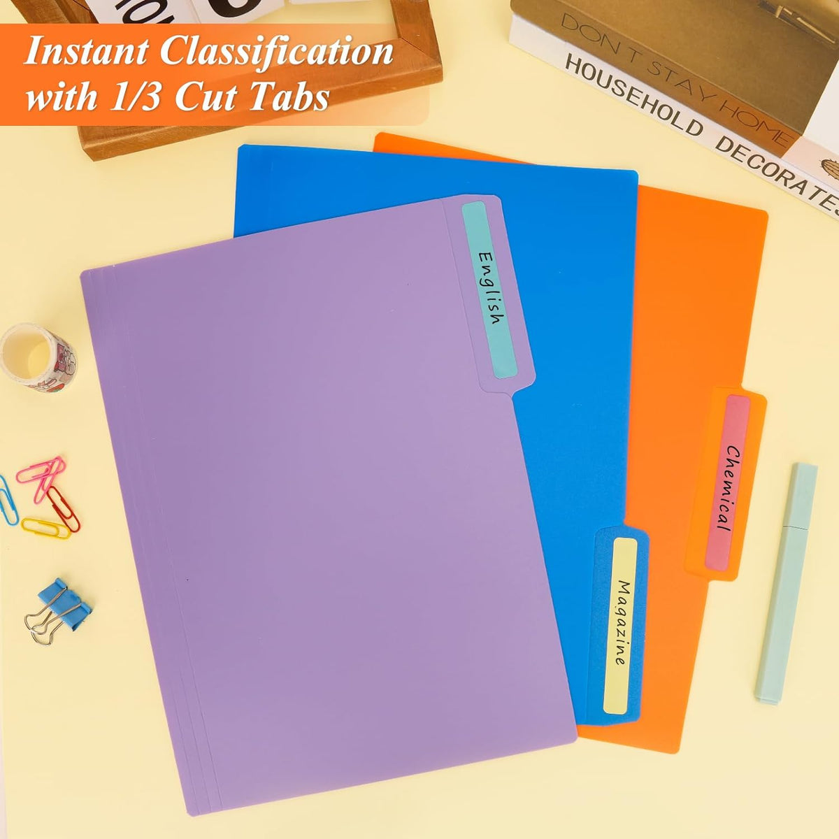 27 Pack 9 Colors Plastic Manila Folders Letter Size File Folders Poly Filing Folders Colored Folders - Heavy Duty 1/3 Cut Tab for School