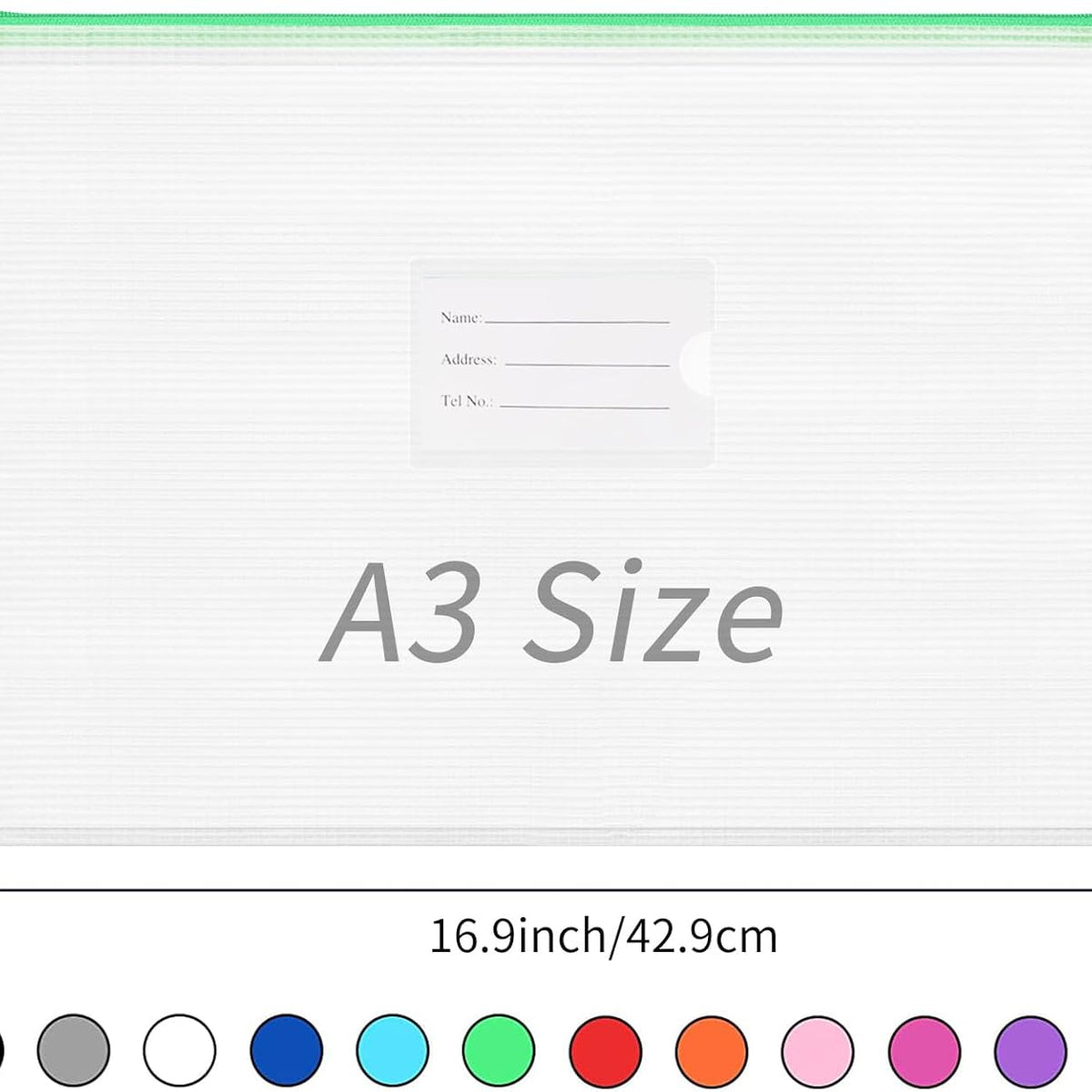 24pcs Mesh Zipper Pouch Bags A3 Extra Large Document Bag with Label Pocket, 16.9x12 Inches, Plastic Zip File Folders, Puzzles, Board Game Storage for Organizing Office Home