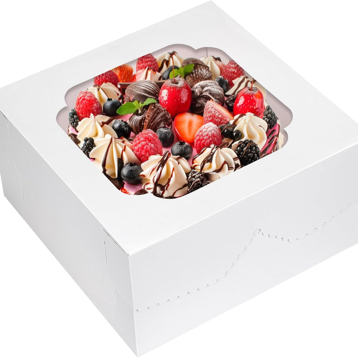 Moretoes 24pcs Cake Boxes, 12x12x6 Inch Square Bakery Boxes with Window Cajas Pasteles for Valentine's Day, Mother's Day, Pastries, Chocolates, Cookies, Pie, Birthday Party, Wedding