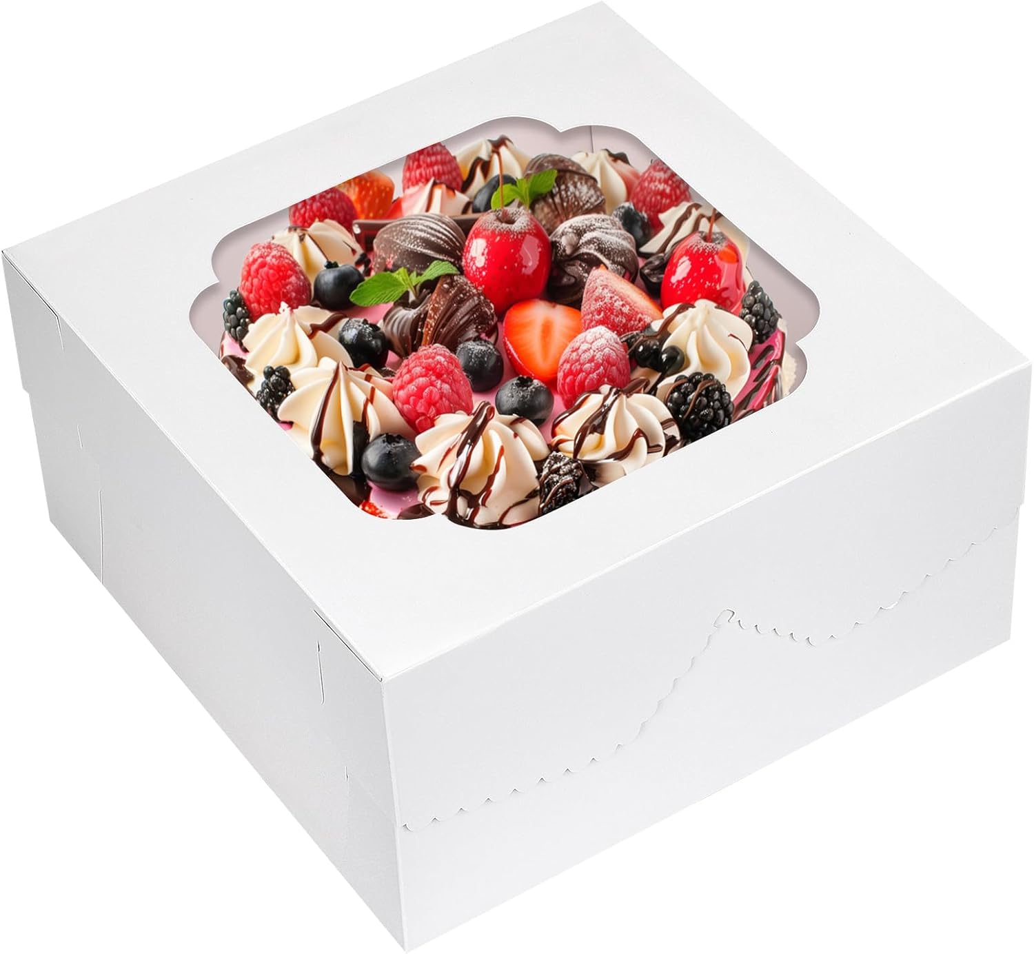 Moretoes 24pcs Cake Boxes, 12x12x6 Inch Square Bakery Boxes with Window Cajas Pasteles for Valentine's Day, Mother's Day, Pastries, Chocolates, Cookies, Pie, Birthday Party, Wedding