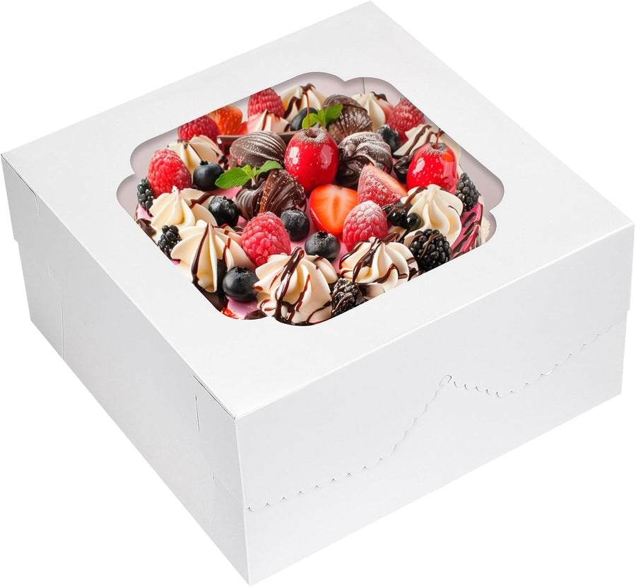 24pcs Cake Boxes, 12x12x6 Inch Square Bakery Boxes with Window Cajas Pasteles for Valentine's Day, Mother's Day, Pastries, Chocolates, Cookies, Pie, Birthday Party, Wedding