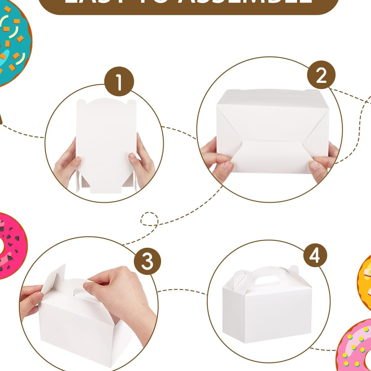 Moretoes 48 Pack White Party Favor Treat Boxes, Gable Gift Boxes with Handles, Candy Boxes for Birthday, Wedding, Baby Shower, Holiday
