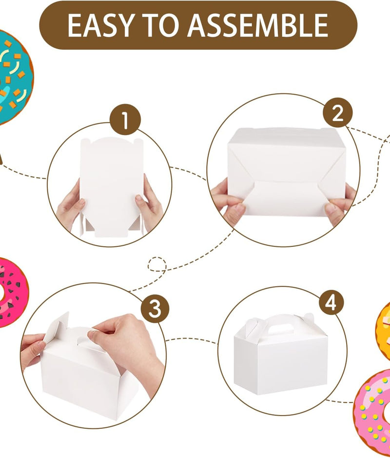 Moretoes 48 Pack White Party Favor Treat Boxes, Gable Gift Boxes with Handles, Candy Boxes for Birthday, Wedding, Baby Shower, Holiday