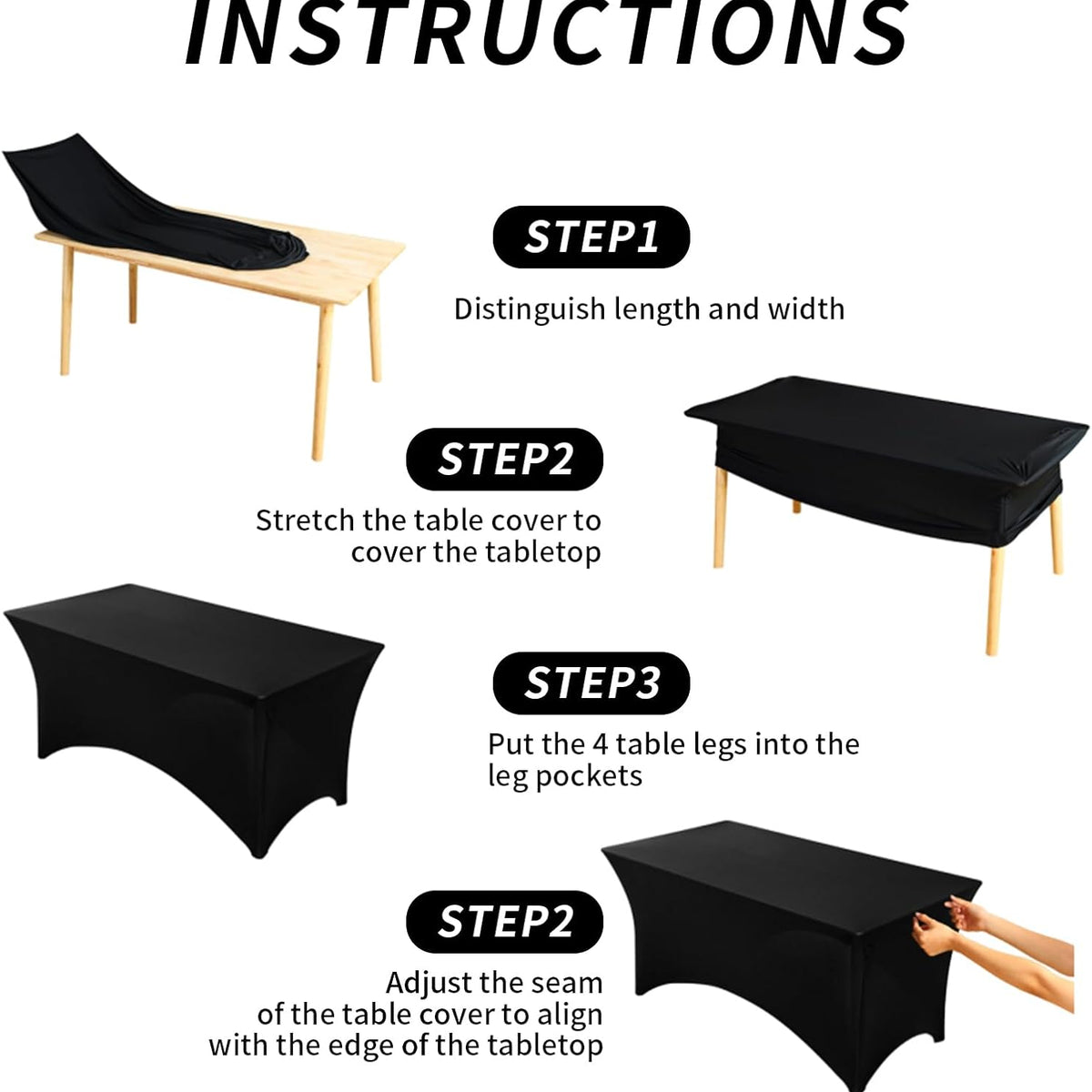 Fixwal 10 Pack 8Ft Black Table Cover, Spandex Fitted Tablecloths Rectangle, Wrinkle-Free and Stretch Folding Table Cloth for Banquet, Wedding, Party, Trade Show