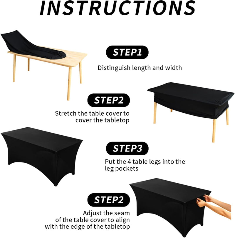 Fixwal 10 Pack 8Ft Black Table Cover, Spandex Fitted Tablecloths Rectangle, Wrinkle-Free and Stretch Folding Table Cloth for Banquet, Wedding, Party, Trade Show