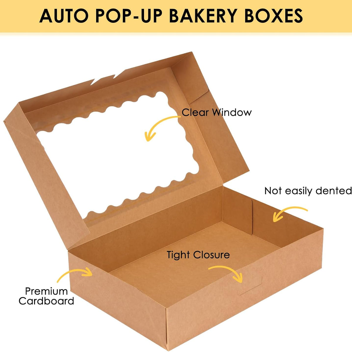 Moretoes 24pcs Bakery Boxes with Window, 12x8x2.5 Inches Auto-Popup Cookie Boxes for Muffins and Pastries (Brown)