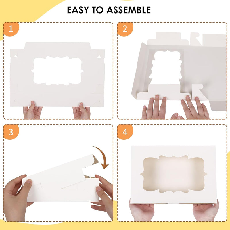 80pcs Cookie Boxes with Window, 12x8x2.5 Inches 4 Style Bakery Boxes, Large White Treat Containers for Chocolate Strawberries, Cakes, Donuts, Muffins and Pastries