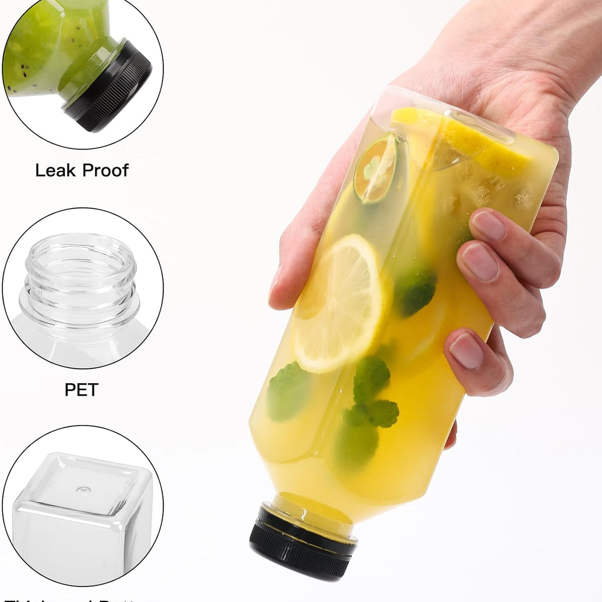Moretoes 128pcs 16oz Plastic Juice Bottles with Caps, Bulk Clear Reusable Juicing Bottles for Smoothies and Other Beverages