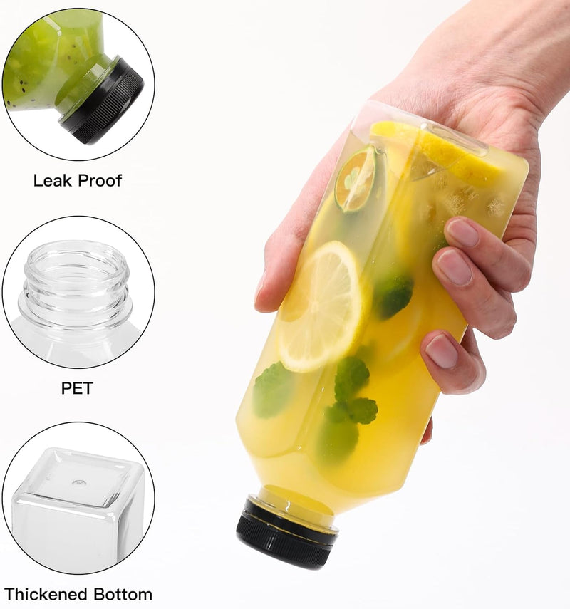 Moretoes 128pcs 16oz Plastic Juice Bottles with Caps, Bulk Clear Reusable Juicing Bottles for Smoothies and Other Beverages