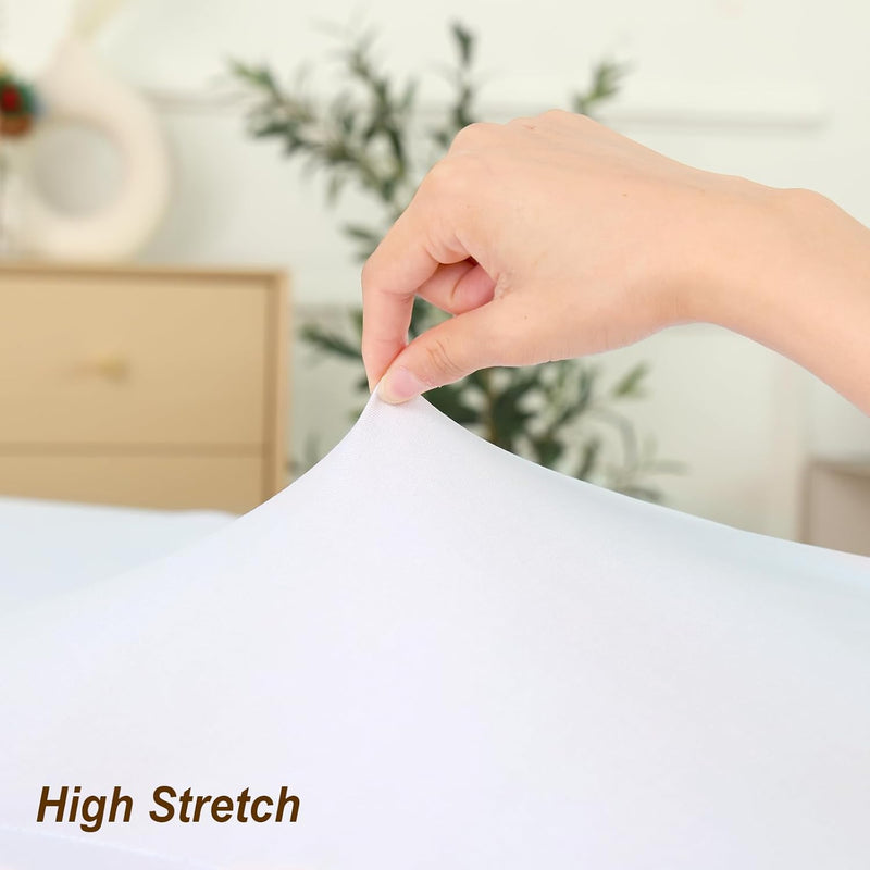 Fixwal White Spandex Tablecloth for Rectangle Table 6ft, Table Skirt for Folding Table, Table Cover for Party, Show, Wedding and Birthday