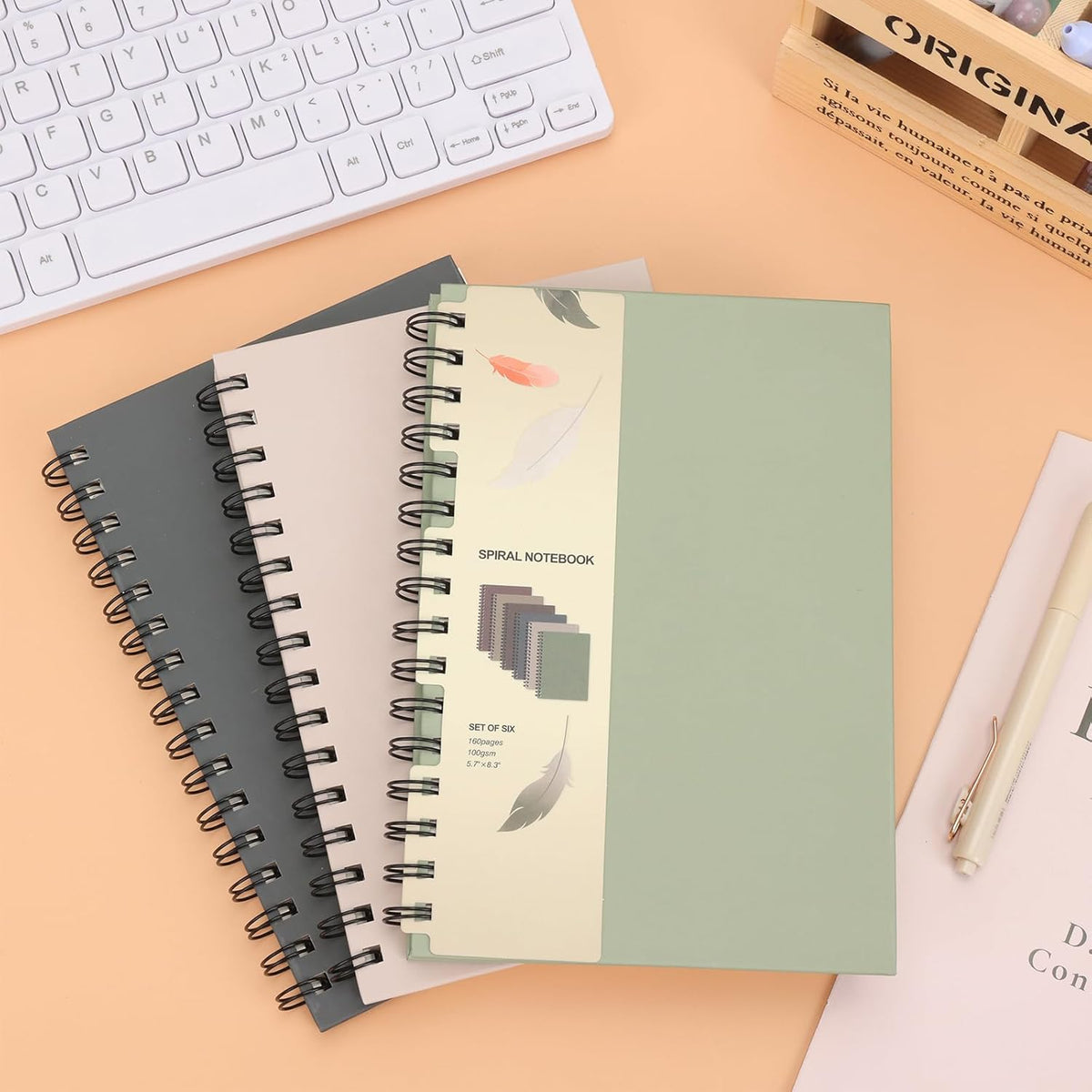 6pcs Spiral Notebook 5.5” x 8.5” Hardcover College Ruled Journals, A5 160 Pages Assorted Morandi Tone Colors for Work Office School Supplies
