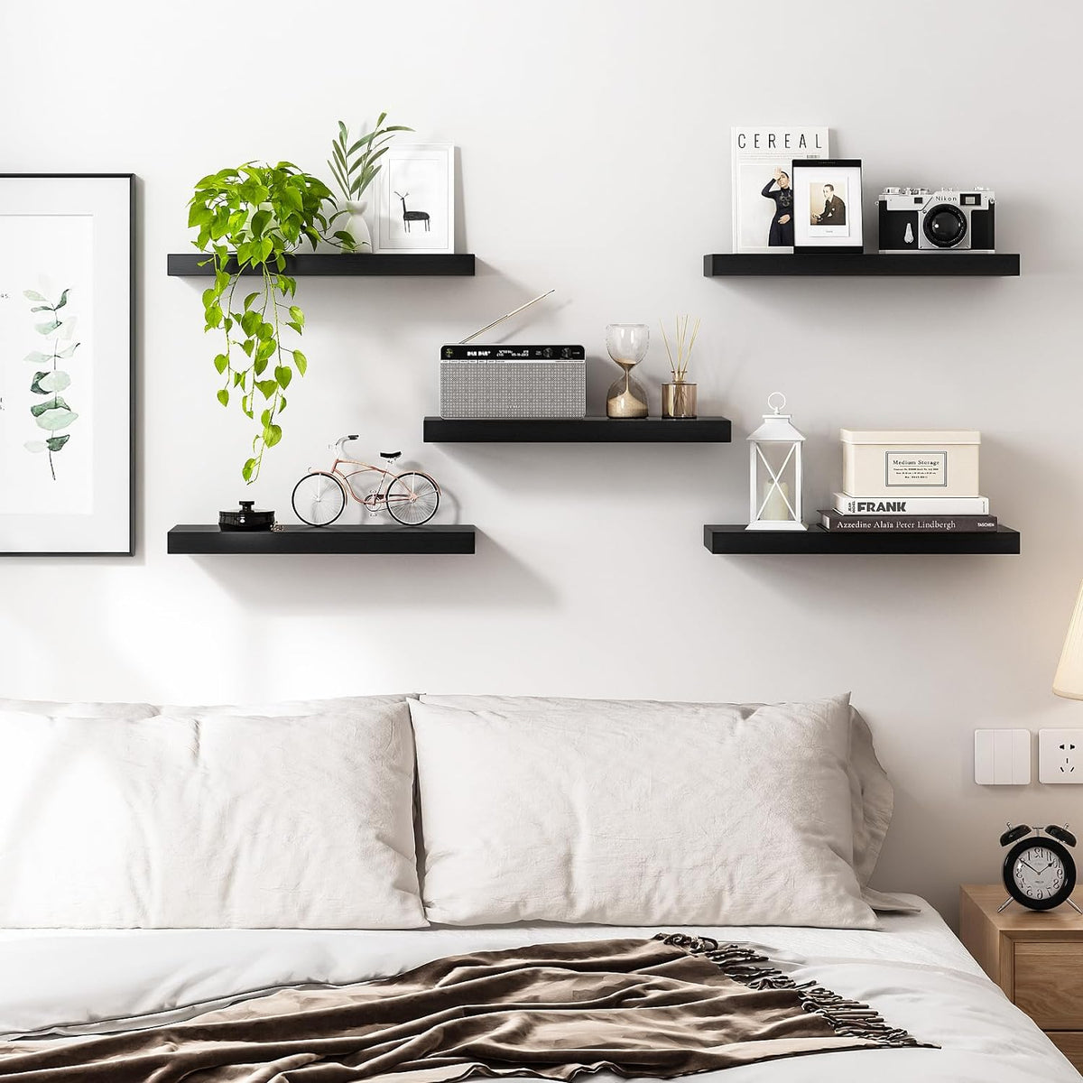Fixwal 15.8in Floating Shelves for Wall, Black Shelves Wall Mounted Shelf with Invisible Bracket for Bathroom, Living Room, Bedroom, Kitchen, Office Decor (5 Pack)