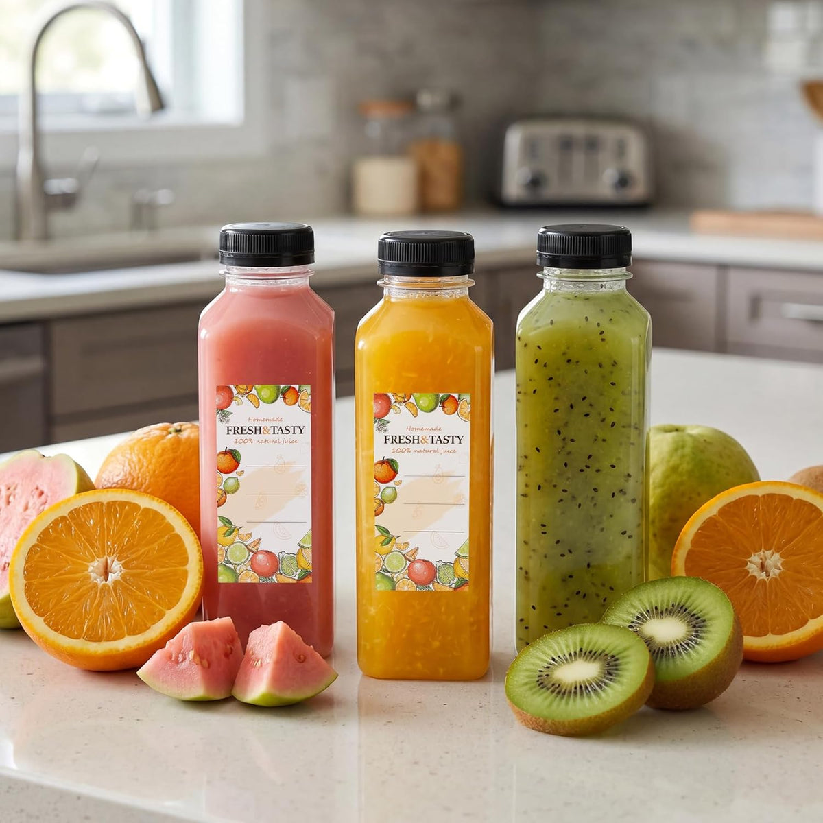80pcs Juice Bottles, 16oz Reusable Plastic Juice Bottles with Caps and Labels, Funnel, Brush Beverage Containers for Juicing, Smoothies, Tea, Milk