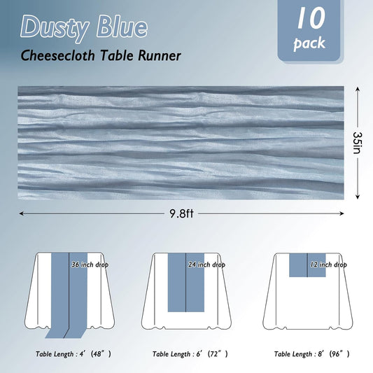 8 Pack Dusty Blue Cheesecloth Table Runner 120 Inch 10FT Gauze Cheese Cloth for Football Theme, Baby Shower, Coastal Style, Retro Decoration, Farmhouse