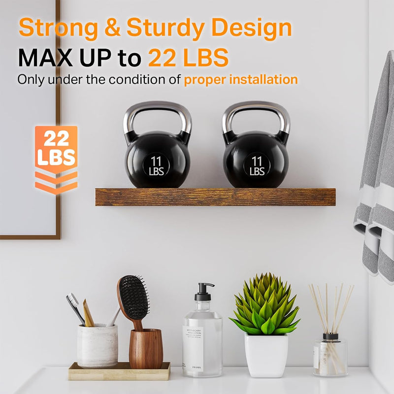 SUPERLELE 4-Pieces Floating Shelves for Wall, Wall Mounted Rustic Wood Shelves Rustic Brown