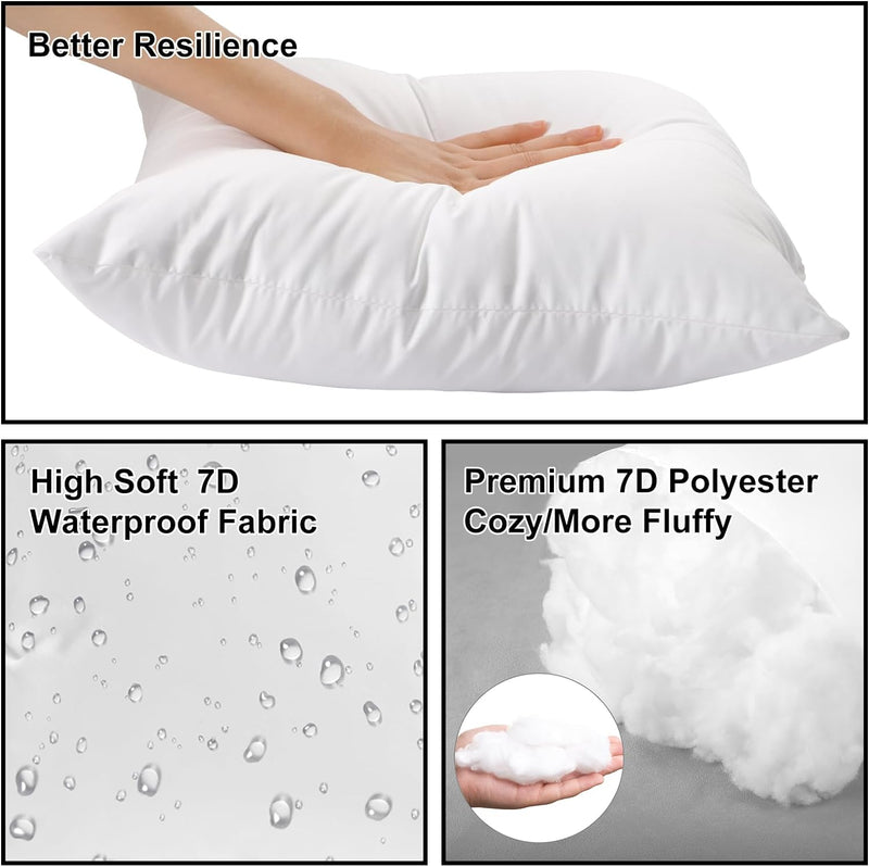 Fixwal 18x18 Outdoor Pillow Inserts Set of 6, Waterproof Decorative Throw Pillows Insert, Square Pillow Form for Patio, Furniture, Bed, Living Room, Garden (White)