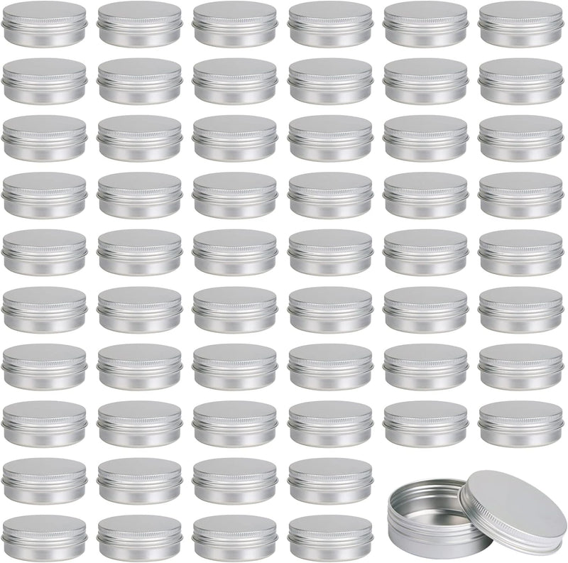 Moretoes 60 Pack Tins, 2Oz Metal Round Tins, Aluminum Tin Cans Containers with Screw Lid for Lotion Bars, Balms, Salve, Spices or Beard Balm