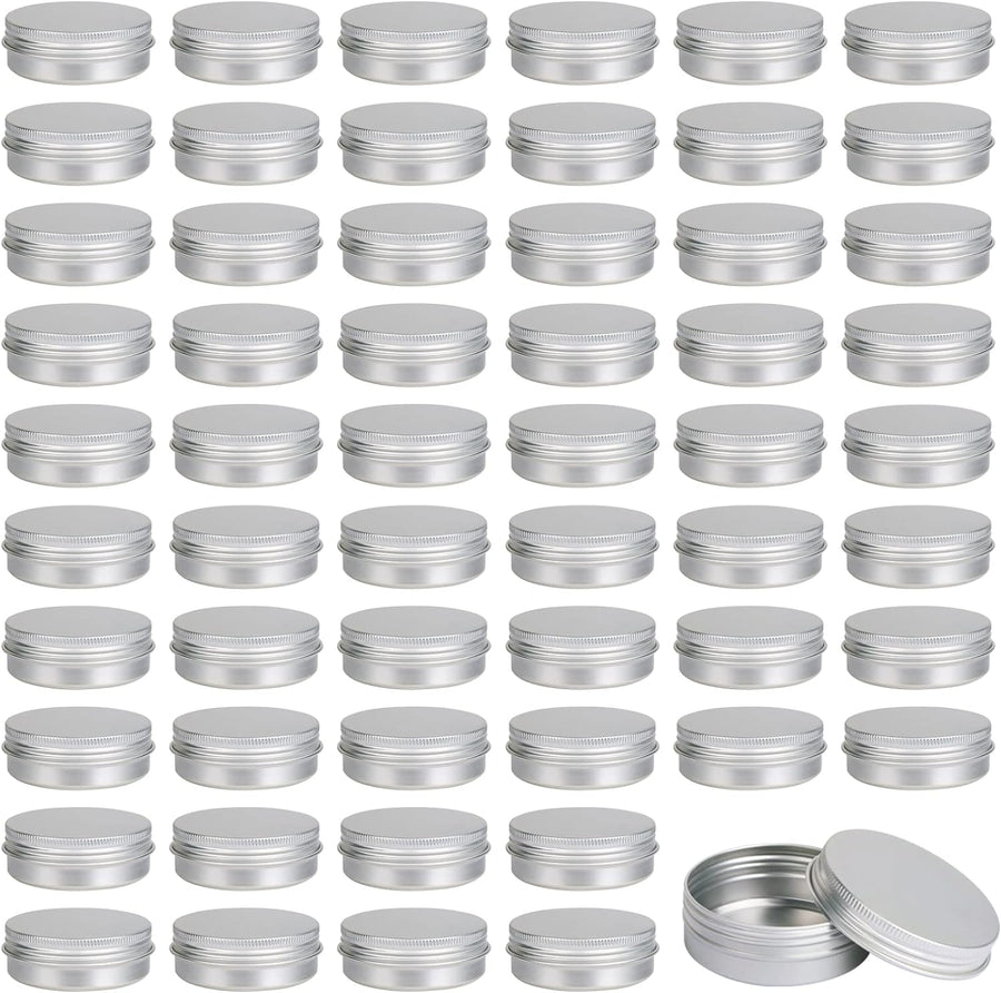 60 Pack Tins, 2Oz Metal Round Tins, Aluminum Tin Cans Containers with Screw Lid for Lotion Bars, Balms, Salve, Spices or Beard Balm